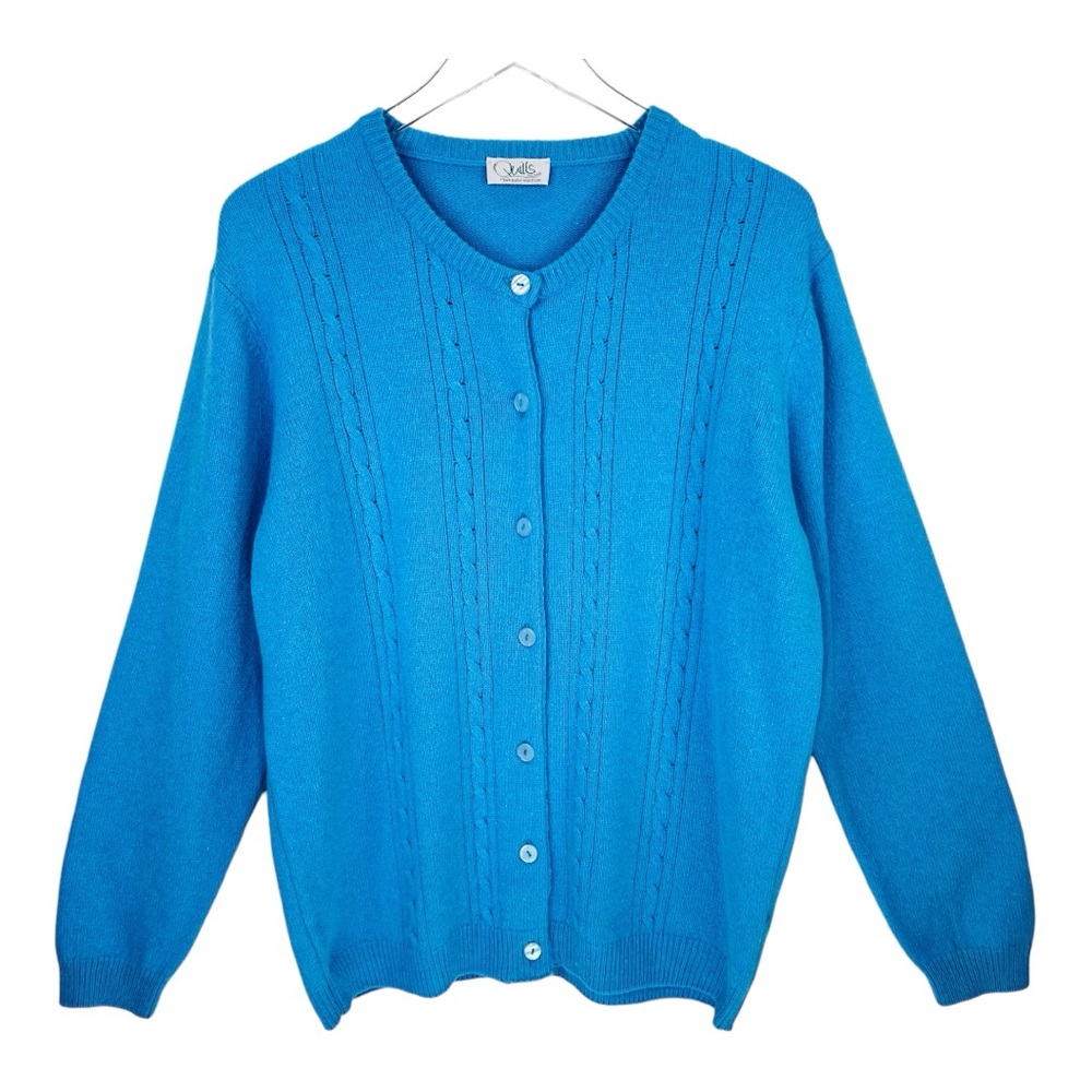 VTG Quill’s Woolen Market Ireland Blue 100% Lambswool Button Up Cardigan Sweater